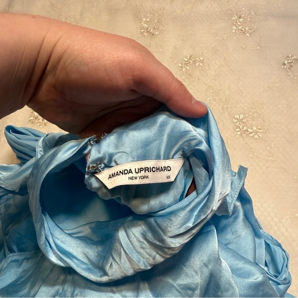 AMANDA UPRICHARD Sandrine Dress in Pacific 100% Silk Tie Front Mini Dress XS - Picture 3 of 9